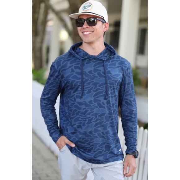 Burlebo Mens Performance Hoodie 2XL Blue Camo, Activewear Outdoor Sweatshirt UPF - Picture 1 of 9